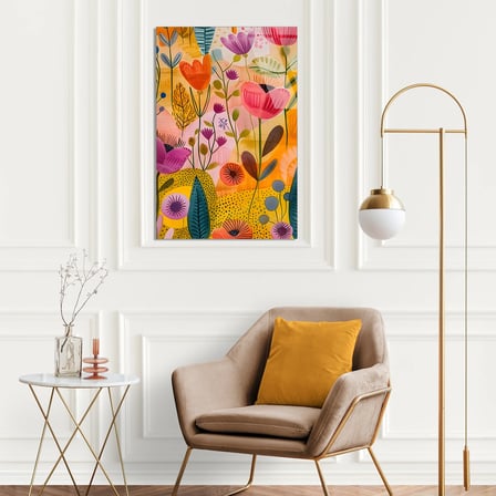 Renkli Çiçek Deseni Cam Tablo 35x50 cm