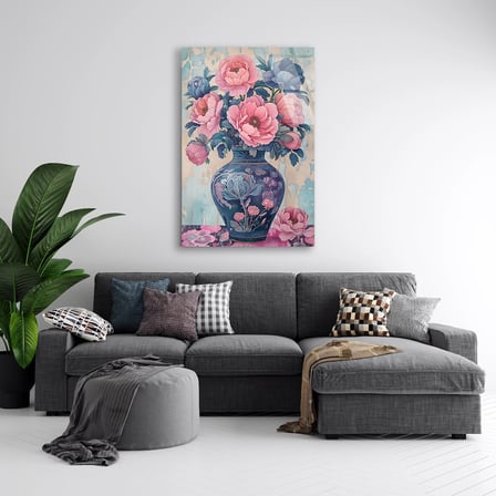 Vazoda Pembe Şakayık Cam Tablo 35x50 cm