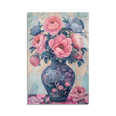 Vazoda Pembe Şakayık Cam Tablo 50x70 cm