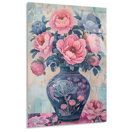 Vazoda Pembe Şakayık Cam Tablo 50x70 cm