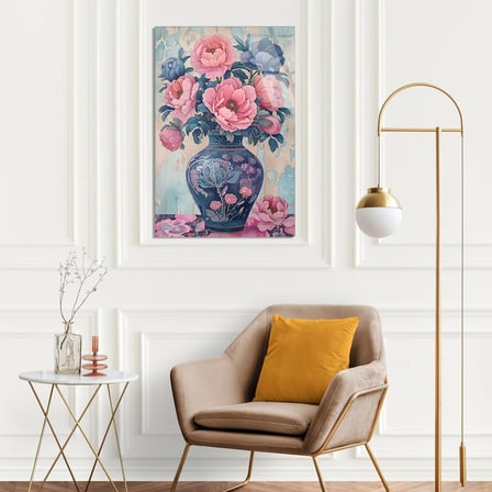Vazoda Pembe Şakayık Cam Tablo 50x70 cm