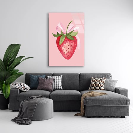 Çilek İllüstrasyonu Cam Tablo 35x50 cm