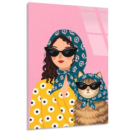 Kadın Ve Kedi Cam Tablo 35x50 cm