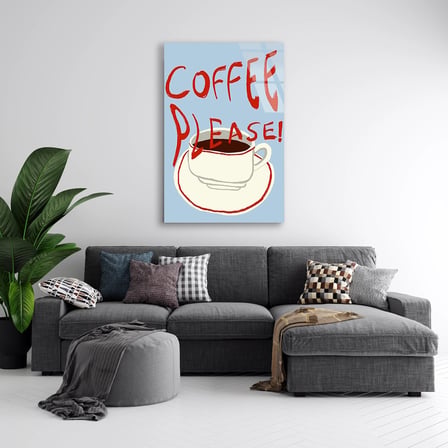 Coffee Please Kahve Cam Tablo 35x50 cm