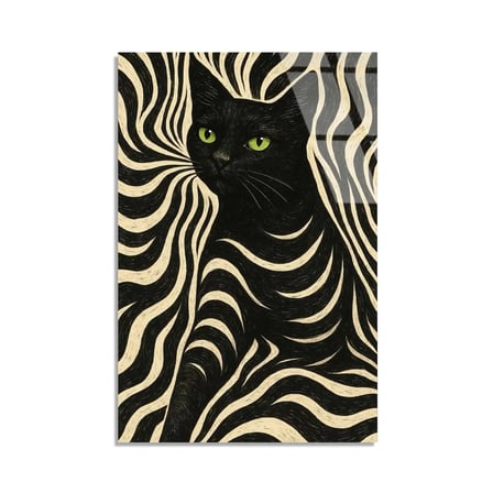 Siyah Kedi Deseni Cam Tablo 35x50 cm