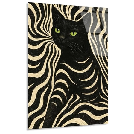 Siyah Kedi Deseni Cam Tablo 35x50 cm
