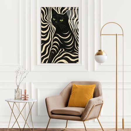 Siyah Kedi Deseni Cam Tablo 35x50 cm
