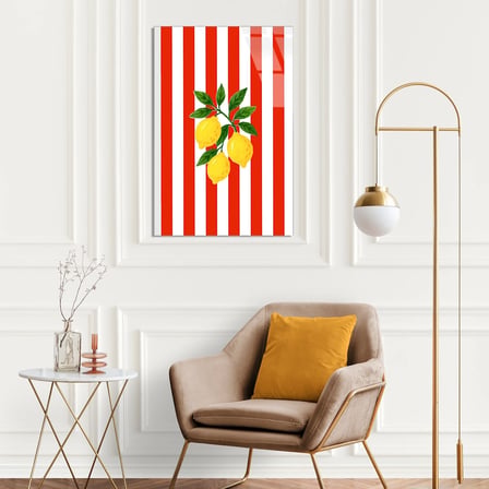 Limon Kırmızı Çizgi Cam Tablo 35x50 cm