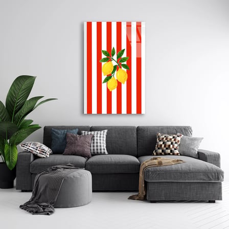Limon Kırmızı Çizgi Cam Tablo 35x50 cm
