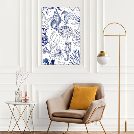 Deniz Kabukları Çizim Cam Tablo 35x50 cm