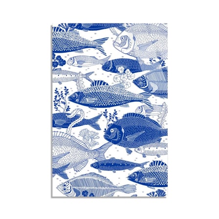 Mavi Balık Deseni Cam Tablo 35x50 cm