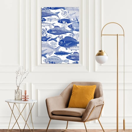 Mavi Balık Deseni Cam Tablo 35x50 cm