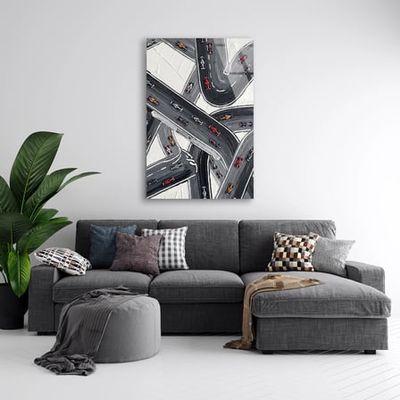 Otoyol Kavşağı Kuş Bakışı Cam Tablo 35x50 cm
