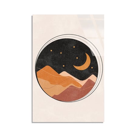 Ay Ve Dağ Minimal Cam Tablo 35x50 cm