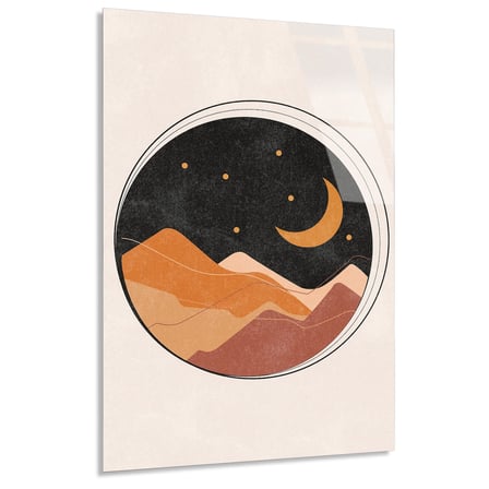 Ay Ve Dağ Minimal Cam Tablo 35x50 cm