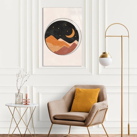 Ay Ve Dağ Minimal Cam Tablo 35x50 cm