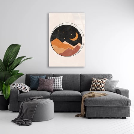 Ay Ve Dağ Minimal Cam Tablo 35x50 cm