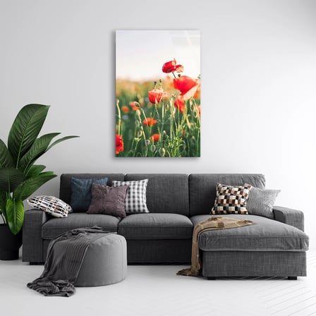 Kırmızı Gelincik Tarlası Cam Tablo 35x50 cm