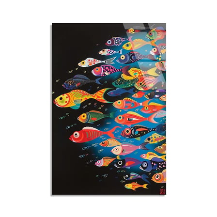 Renkli Balıklar Cam Tablo 35x50 cm