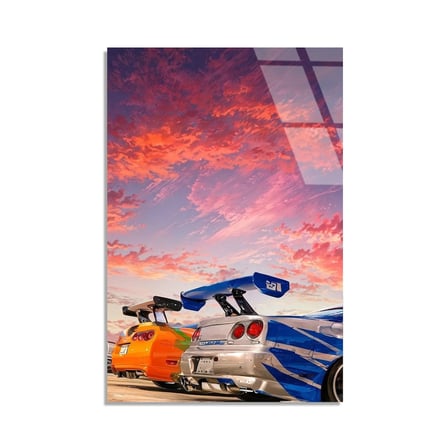 Spor Araba Gün Batımı Cam Tablo 35x50 cm