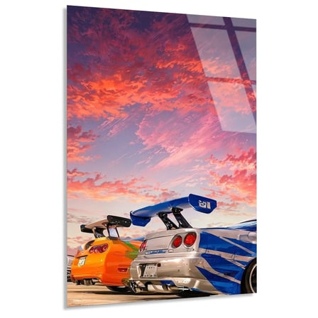 Spor Araba Gün Batımı Cam Tablo 35x50 cm