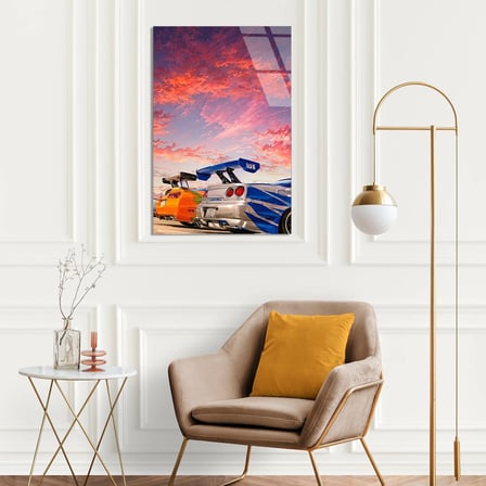 Spor Araba Gün Batımı Cam Tablo 35x50 cm