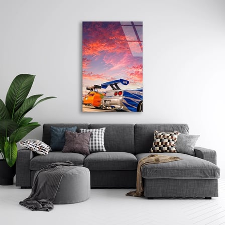 Spor Araba Gün Batımı Cam Tablo 35x50 cm