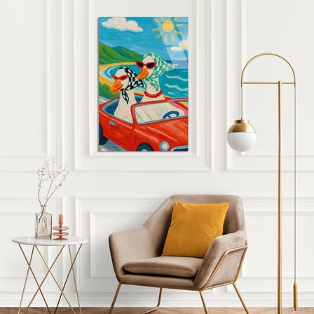 Ördekler Kırmızı Araba Cam Tablo 35x50 cm