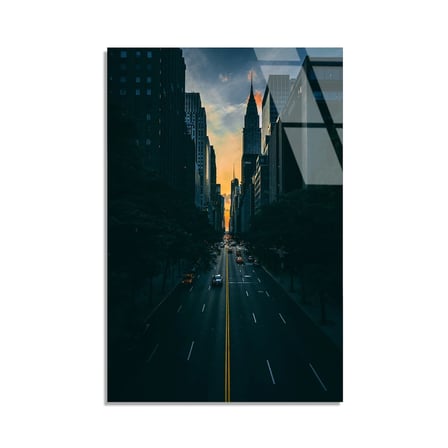 Şehir Cadde Alacakaranlık Cam Tablo 35x50 cm