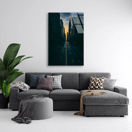 Şehir Cadde Alacakaranlık Cam Tablo 35x50 cm