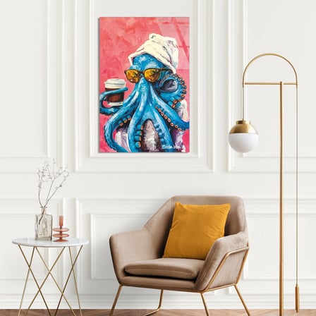 Gözlüklü Ahtapot Kahve Cam Tablo 35x50 cm
