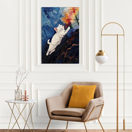 Beyaz Kedi Tırmanıyor Cam Tablo 35x50 cm
