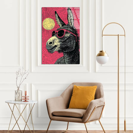 Gözlüklü Eşek Portresi Cam Tablo 35x50 cm