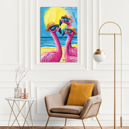 Şapkalı Gözlüklü Flamingolar Cam Tablo 35x50 cm