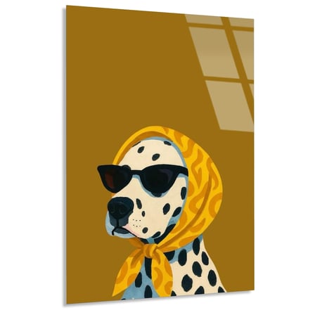 Gözlüklü Dalmaçyalı Köpek Cam Tablo 35x50 cm