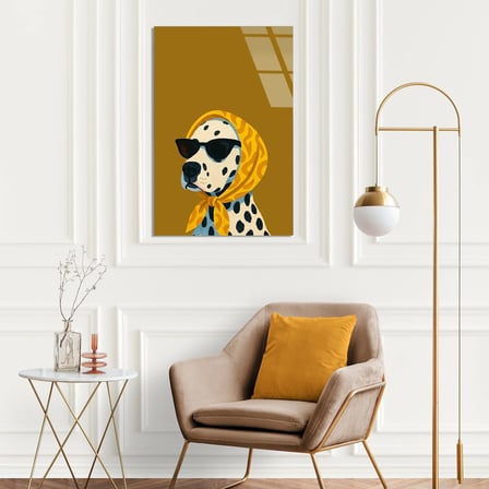 Gözlüklü Dalmaçyalı Köpek Cam Tablo 35x50 cm