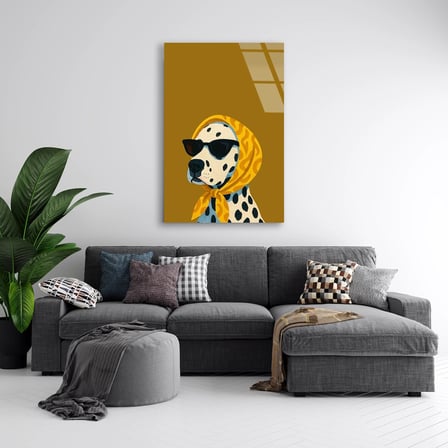 Gözlüklü Dalmaçyalı Köpek Cam Tablo 35x50 cm