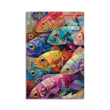 Renkli Balıklar Deseni Cam Tablo 35x50 cm