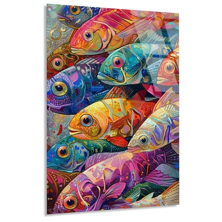 Renkli Balıklar Deseni Cam Tablo 35x50 cm