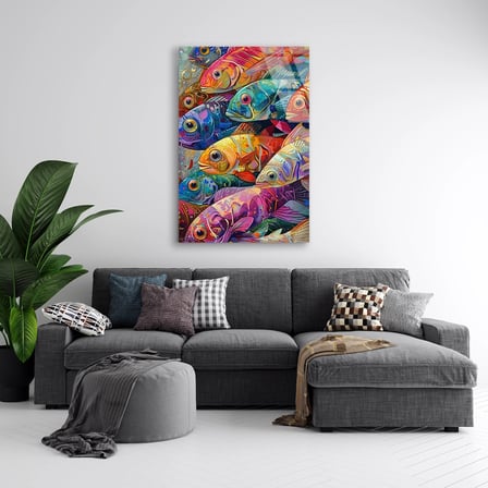 Renkli Balıklar Deseni Cam Tablo 35x50 cm