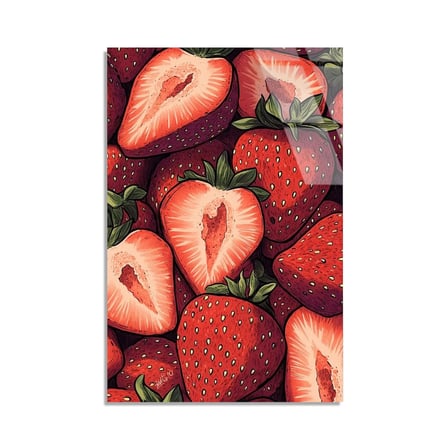 Kırmızı Çilek Deseni Cam Tablo 35x50 cm