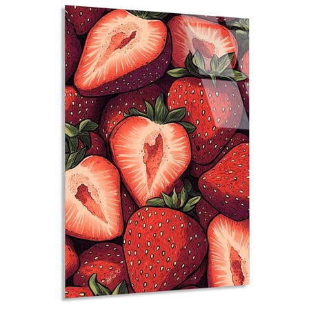 Kırmızı Çilek Deseni Cam Tablo 35x50 cm