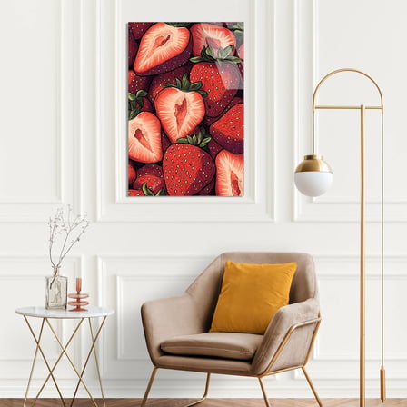 Kırmızı Çilek Deseni Cam Tablo 35x50 cm