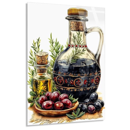 Zeytinyağı Şişesi Otlar Cam Tablo 35x50 cm