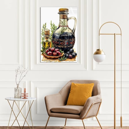 Zeytinyağı Şişesi Otlar Cam Tablo 35x50 cm