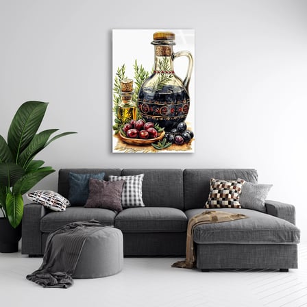 Zeytinyağı Şişesi Otlar Cam Tablo 35x50 cm