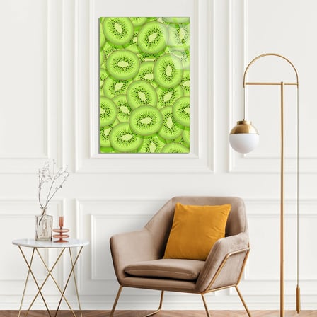 Yeşil Kivi Dilimleri Deseni Cam Tablo 35x50 cm