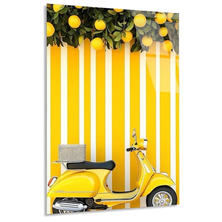 Sarı Vespa Motosiklet Limon Cam Tablo 35x50 cm