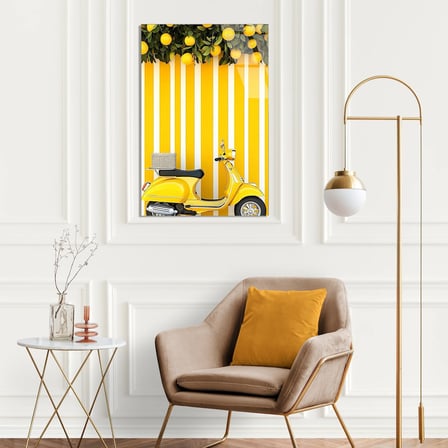 Sarı Vespa Motosiklet Limon Cam Tablo 35x50 cm