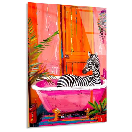 Zebra Pembe Küvette Cam Tablo 35x50 cm